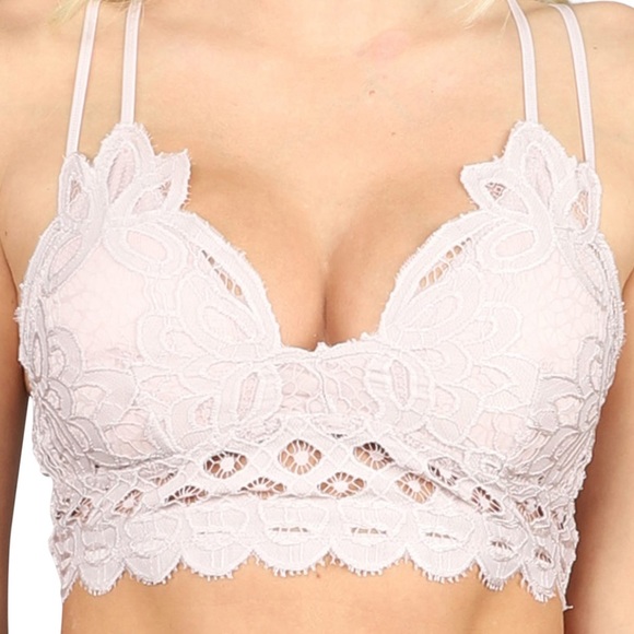 JOLIE FLORAL LACE DOUBLE STRAP BRALETTE - DOVE - Picture 5 of 7